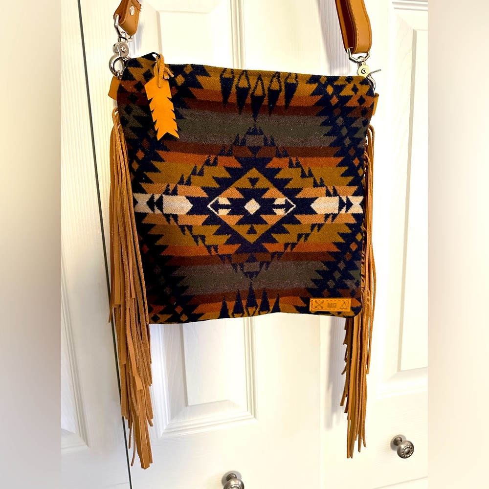 Mercy Grey Pendleton 12” fringe bag.